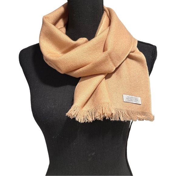 100% Cashmere Pashmina Short Scarf Twill Weave Design Caramel Eyelash Fringe NTW - Picture 4 of 16